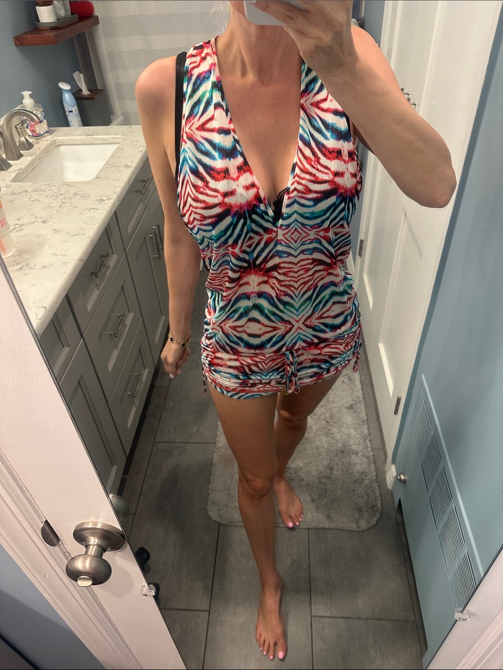 Luli Fama Multicolor Zebra-Print Swim Coverup - Red, Teal, Navy, White